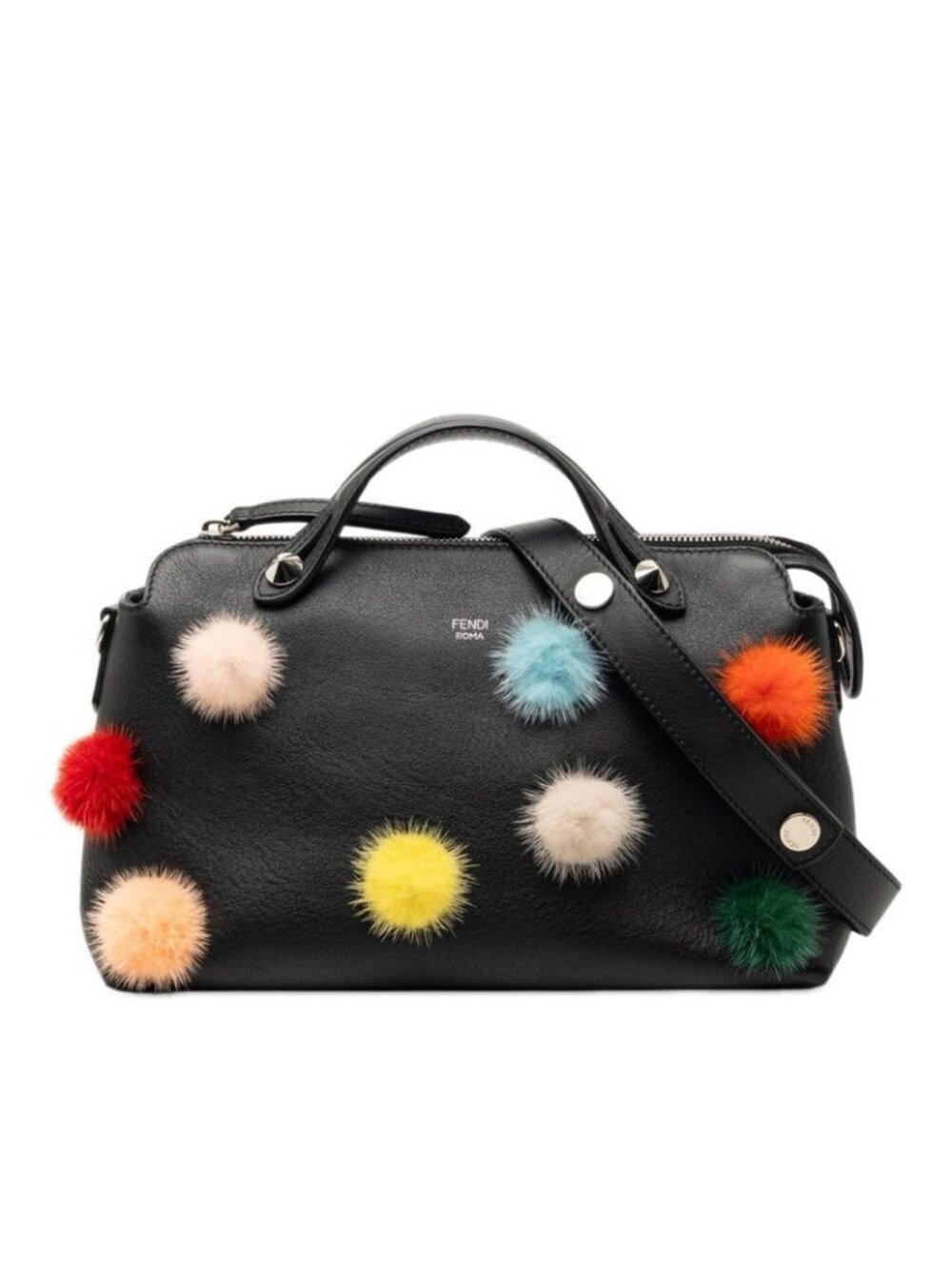 Fendi by the Way Medium Shoulder Bag Black Multicolor Leather Fur